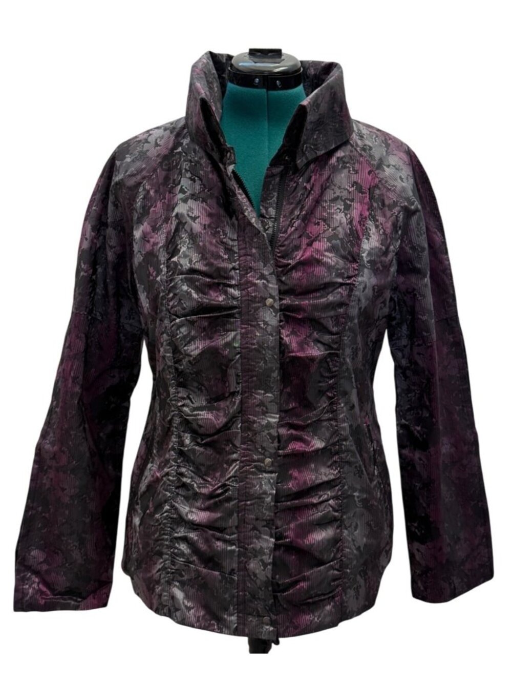 Womens Ruched Jacket Size Large Metallic Purple & Black Picadilly Fashions - Picture 5 of 16